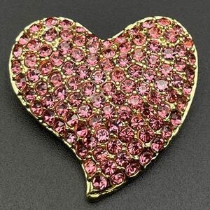 Yellow Gold with Pink Sapphire Crystal Heart Shaped Pin Back Brooch